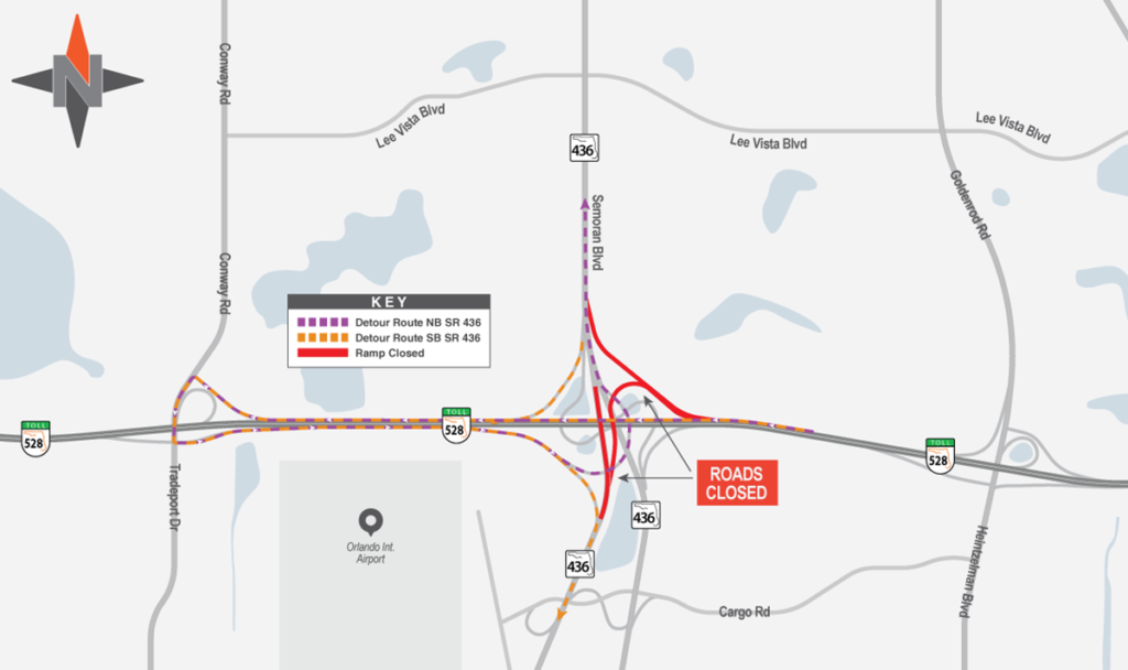 Westbound SR 528 to Northbound and Southbound SR 436 Detour